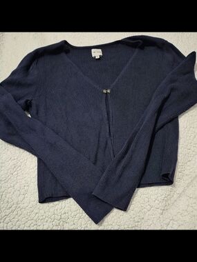 NIC+ZOE Navy Ribbed V-Neck Sweater Cardigan with Front Clasp